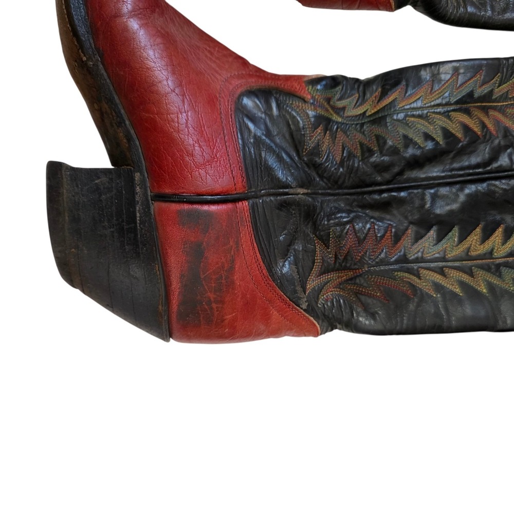 Vintage Tony Lama 2409 Red Black Leather Western Cowboy Boots Women's 6B USA - Picture 2 of 7